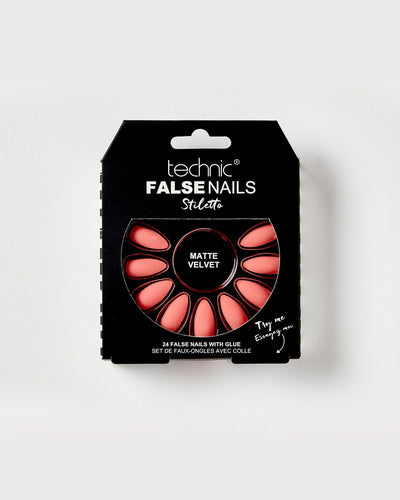 Technic False Nails - Coral Matte Velvet Stiletto