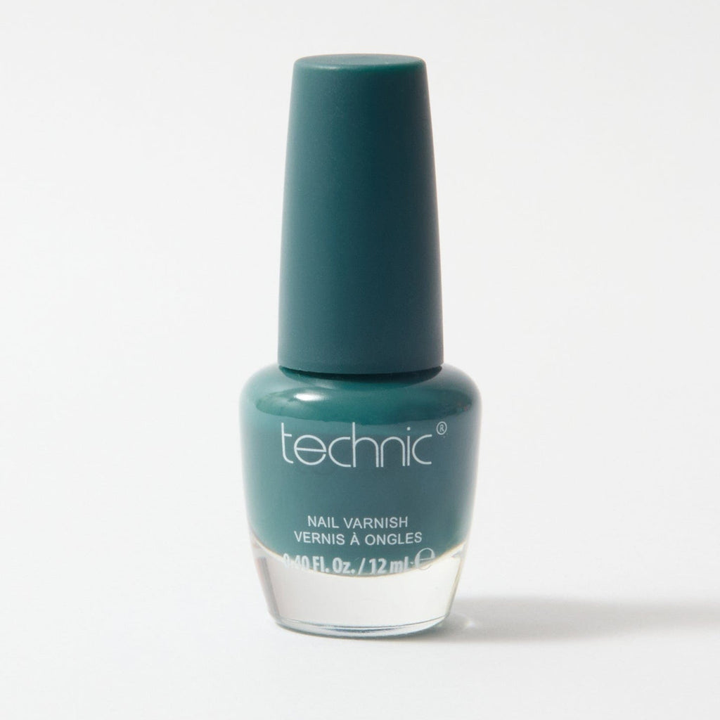 A bottle of nail varnish in the shade Neptune on a white background