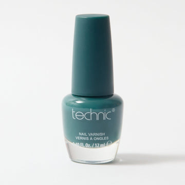 A bottle of nail varnish in the shade Neptune on a white background