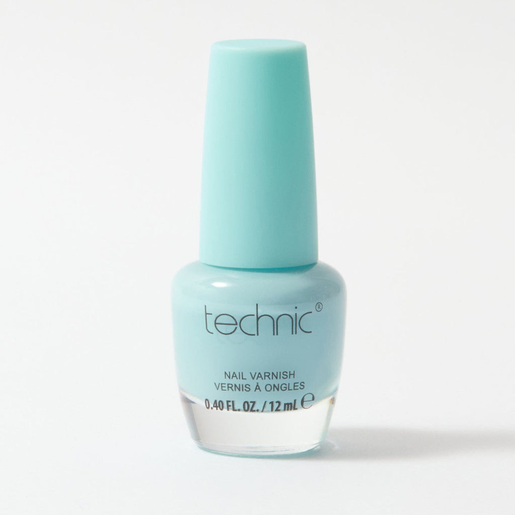A bottle of nail varnish in the shade Summer Skies on a white background