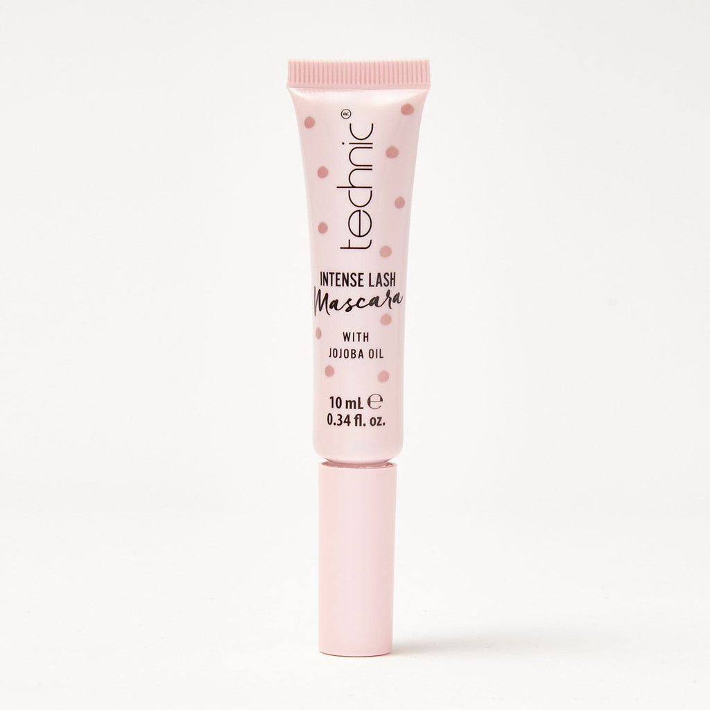 An intense lash mascara in front of a white background.