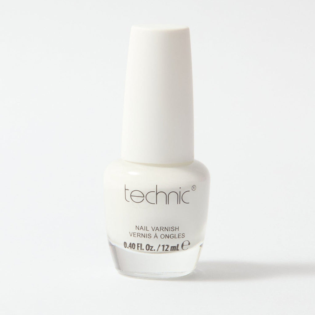 A bottle of nail varnish in the shade White on a white background