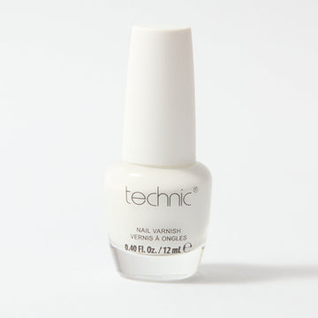 A bottle of nail varnish in the shade White on a white background