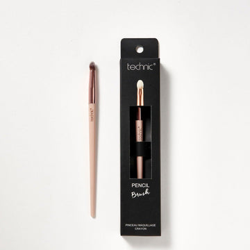 2 pencil brushes on a white background. 1 is in its original packaging which is black and has an image of he brush on the front, and the other is out of the packaging.