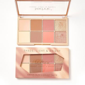 2 shade, light and bright palettes next to each other on a white background. 1 is opened and the other is in its packaging.