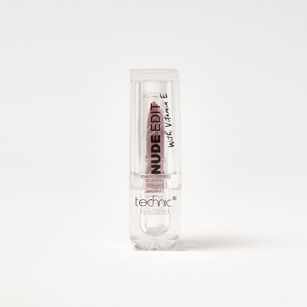 A nude edit vitamin e lipstick in the shade Nudie on a white background.
