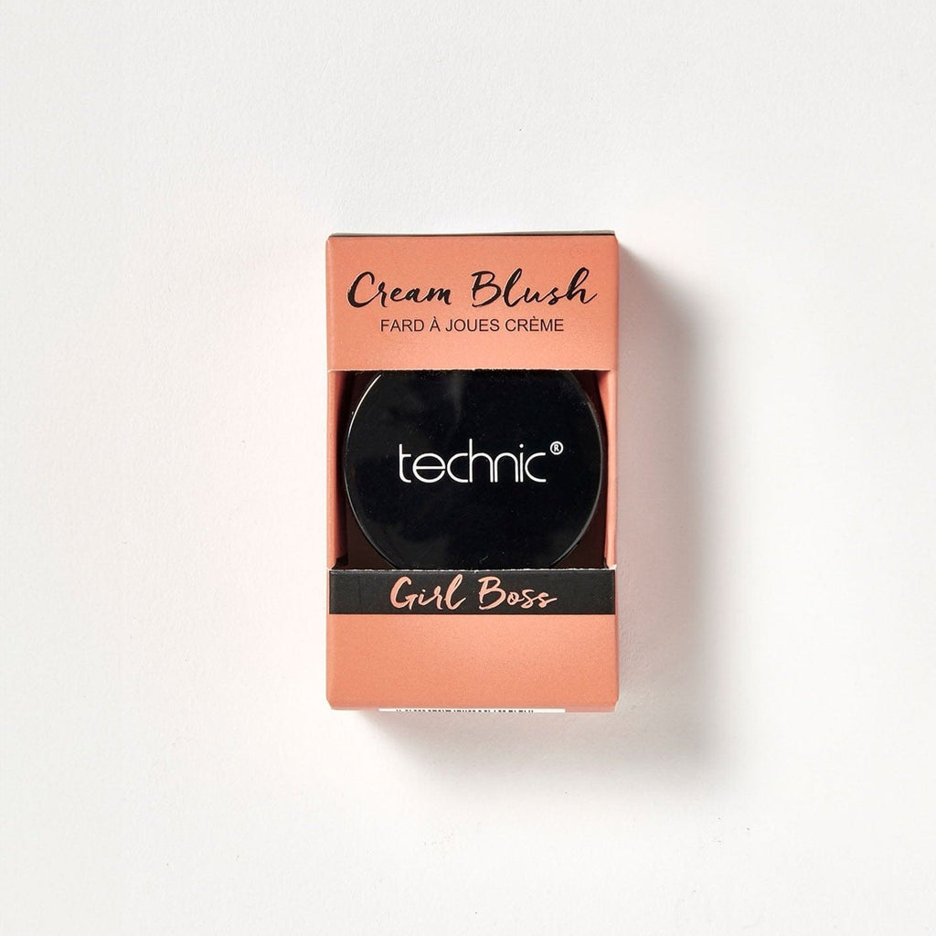 A cream blush in the shade Girl Boss in its peach coloured box packaging on a white background.