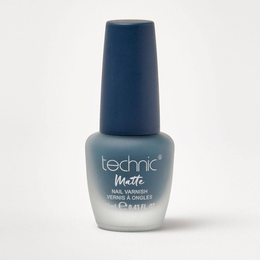 A bottle of matte nail varnish in the shade What's The Teal on a white background
