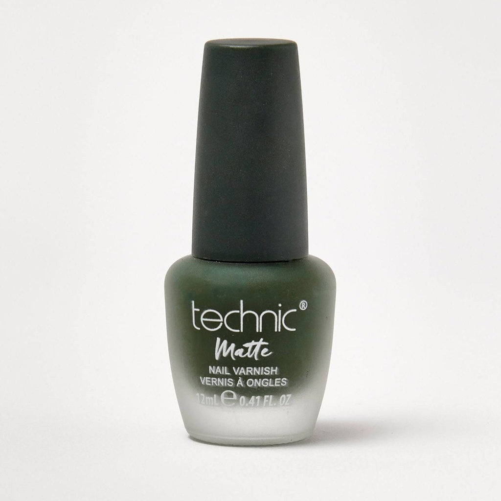 A bottle of matte nail varnish in the shade Amazonian on a white background