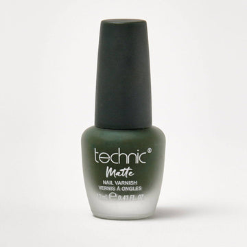 A bottle of matte nail varnish in the shade Amazonian on a white background