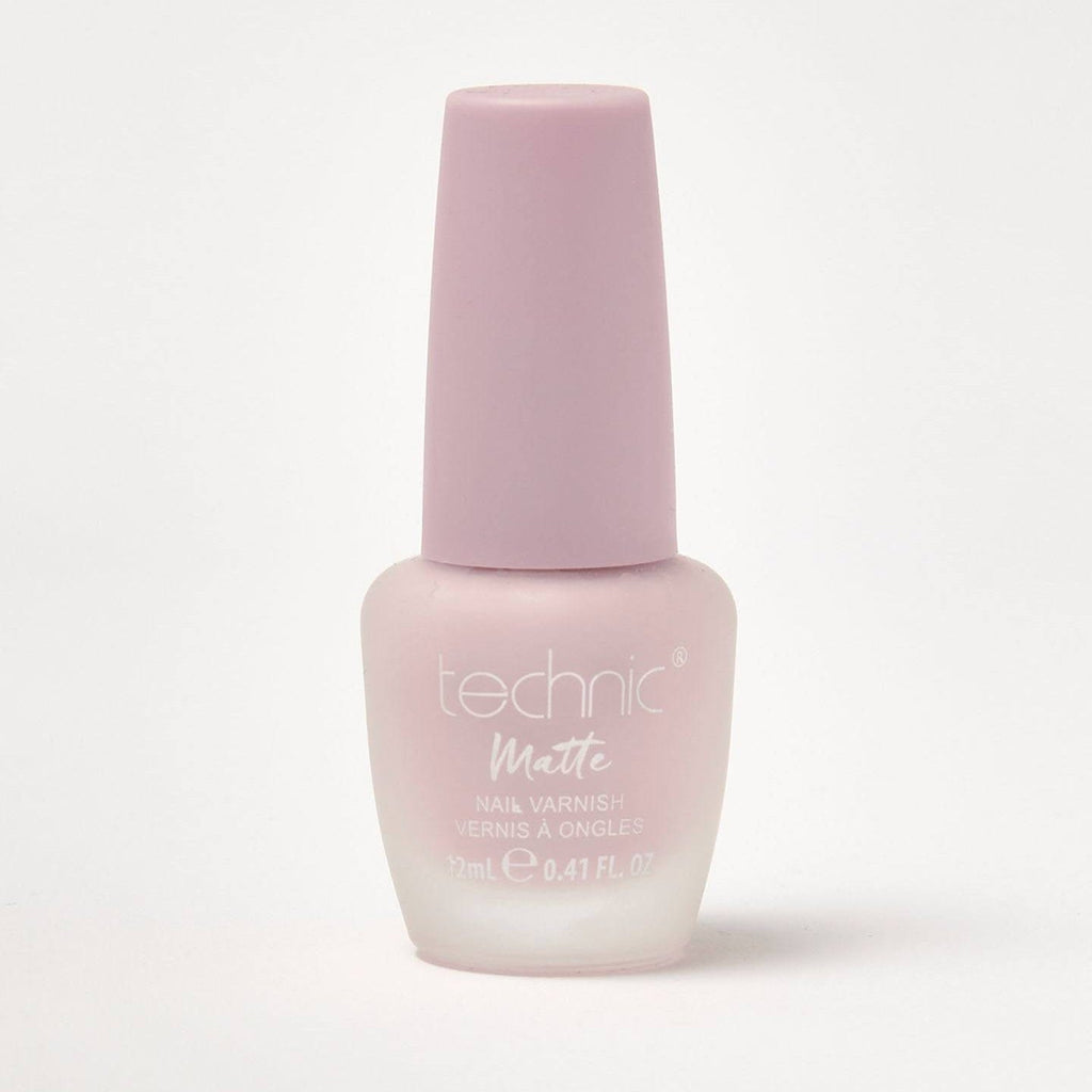 A bottle of pastel matte nail varnish in the shade Belle on a white background
