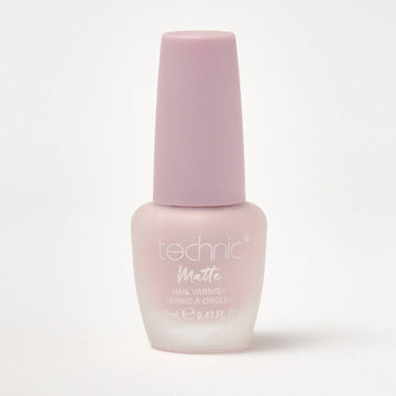 A bottle of pastel matte nail varnish in the shade Belle on a white background