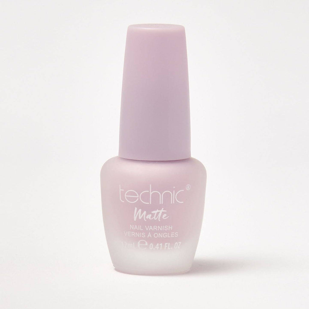 A bottle of pastel matte nail varnish in the shade Sugared Almond on a white background