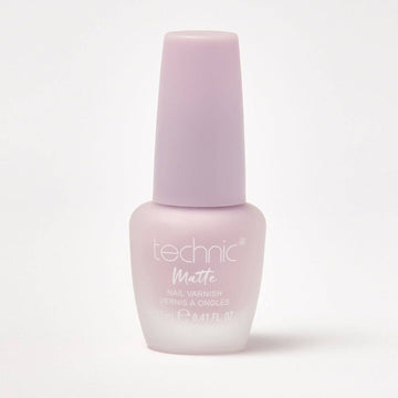 A bottle of pastel matte nail varnish in the shade Sugared Almond on a white background