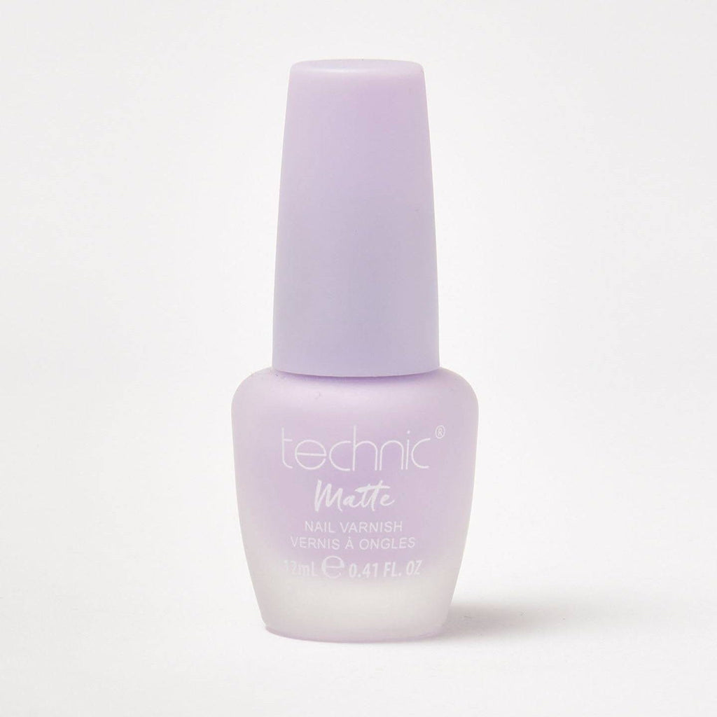 A bottle of pastel matte nail varnish in the shade Lavender on a white background