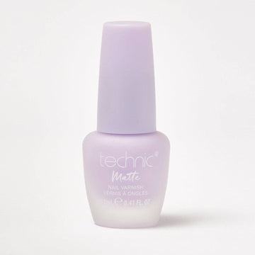 A bottle of pastel matte nail varnish in the shade Lavender on a white background