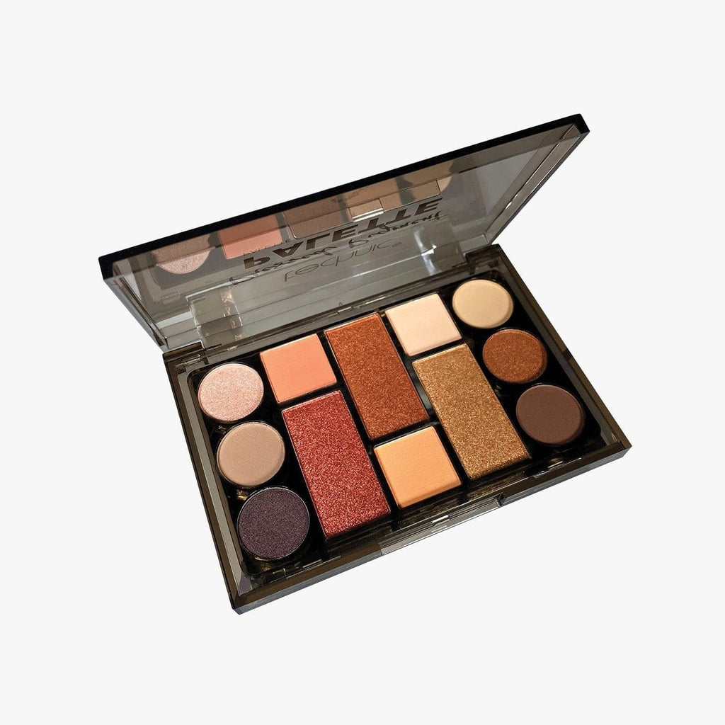 The summer vibes pressed pigment palette opened on a white background.