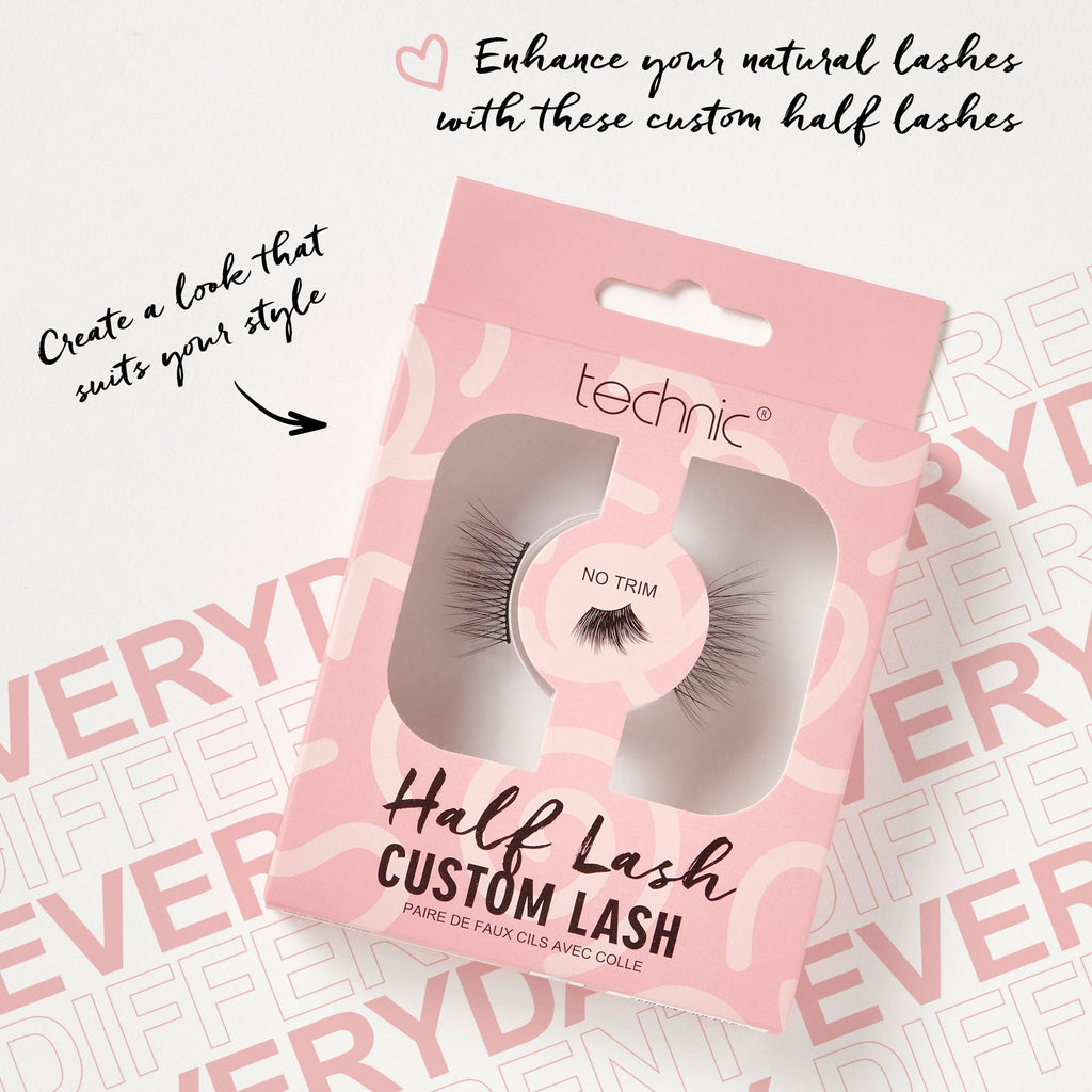 The Half Lash box on a white background with arrows pointing to it with text that says that the half lashes enhance your natural lashes.