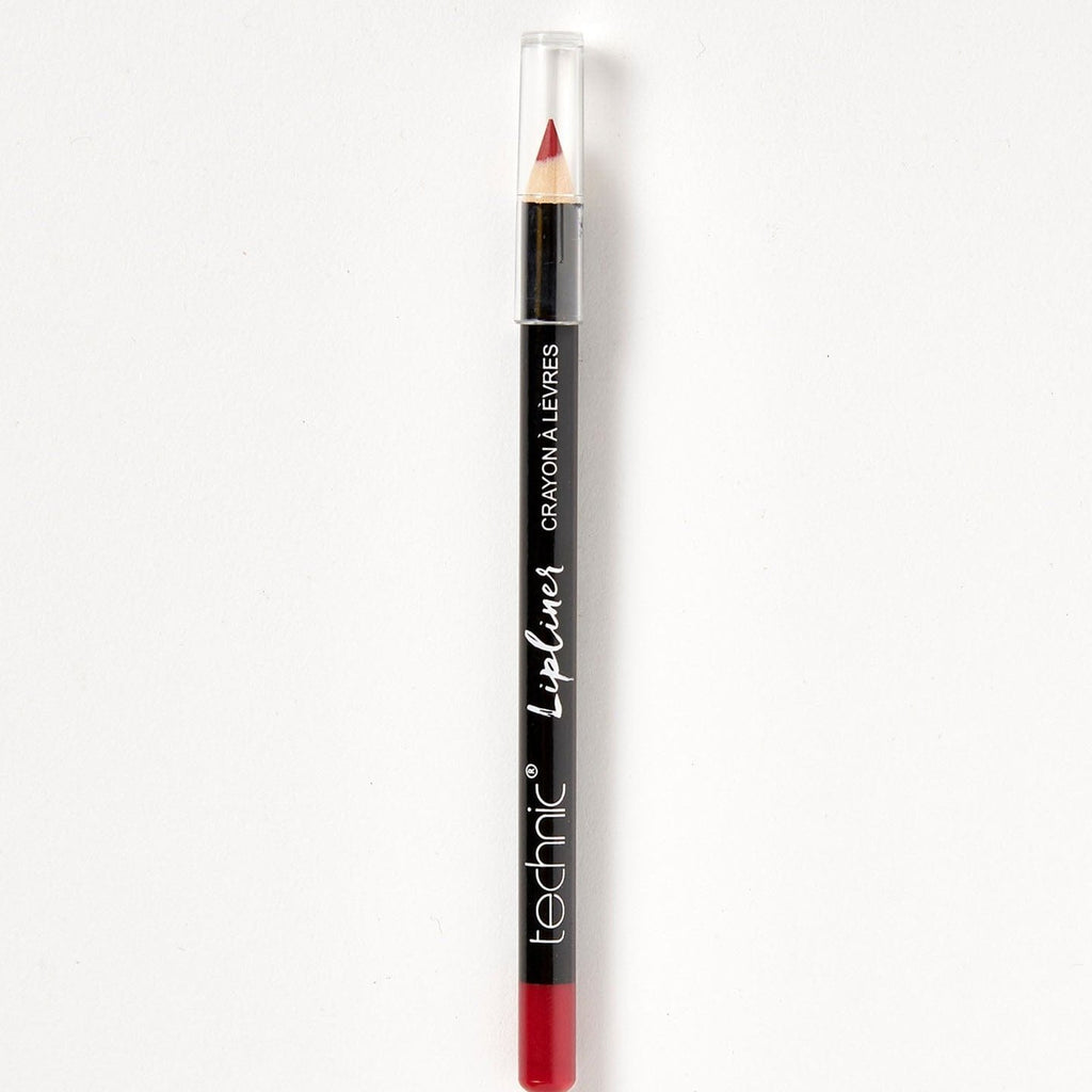 A wooden lip pencil in the shade Ladybug on a white background.