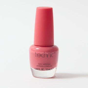 A bottle of nail varnish in the shade Candyfloss on a white background
