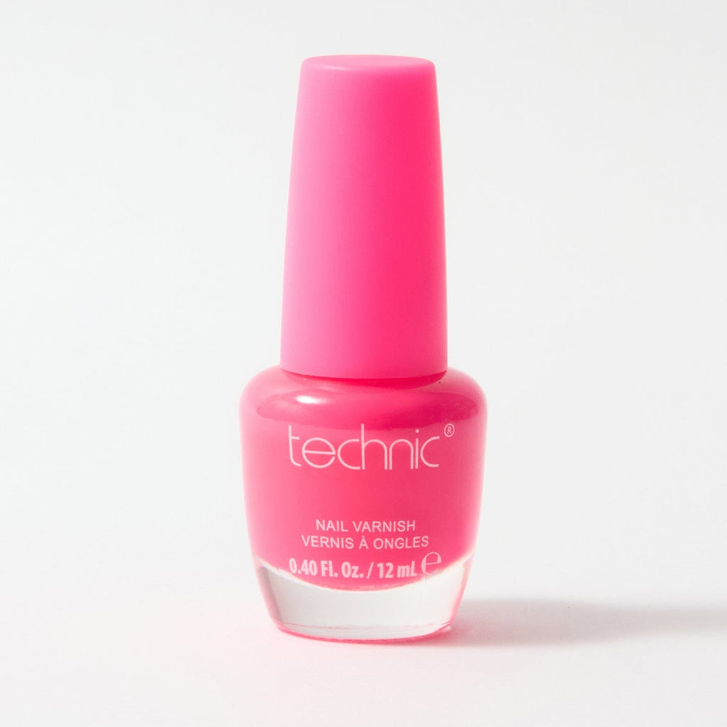 A bottle of nail varnish in the shade Flamingo on a white background