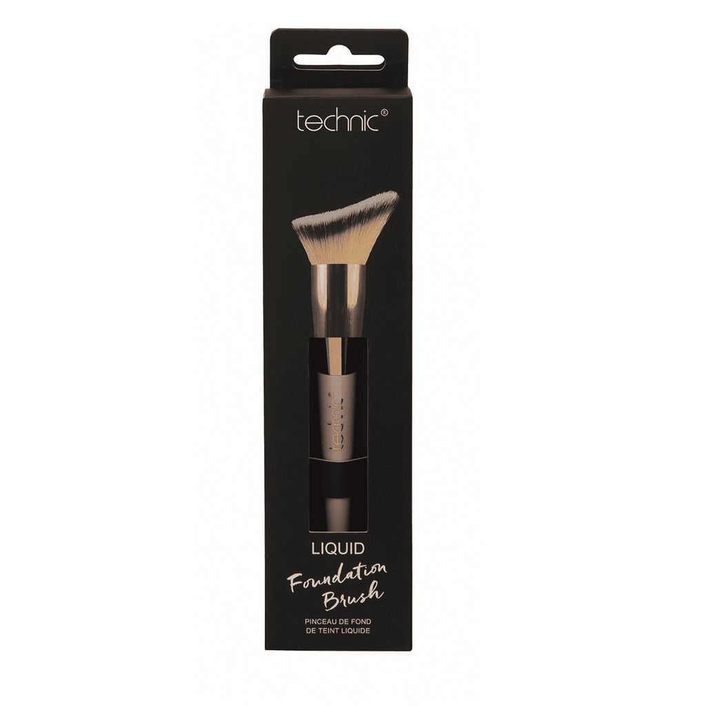 Liquid foundation brush in box packaging on a white background.