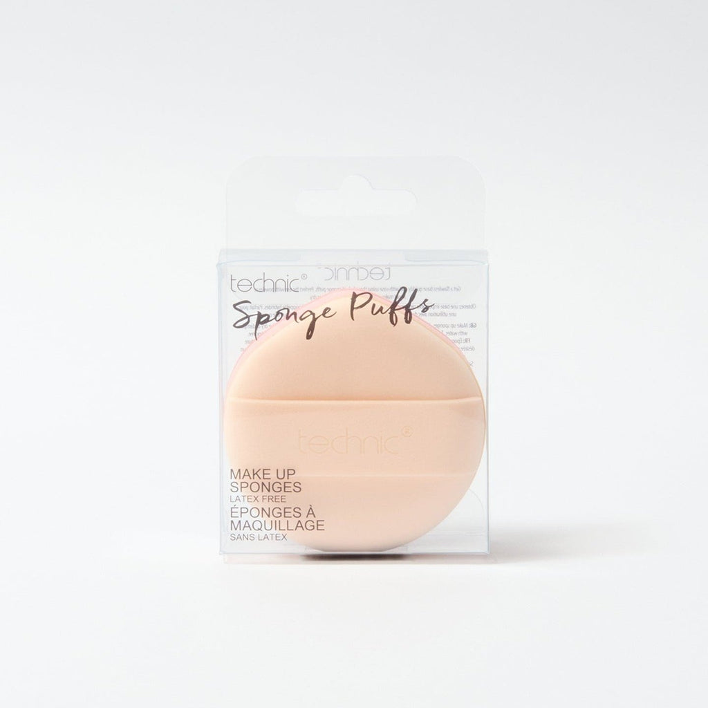 The sponge puffs in clear packaging in front of a white background.