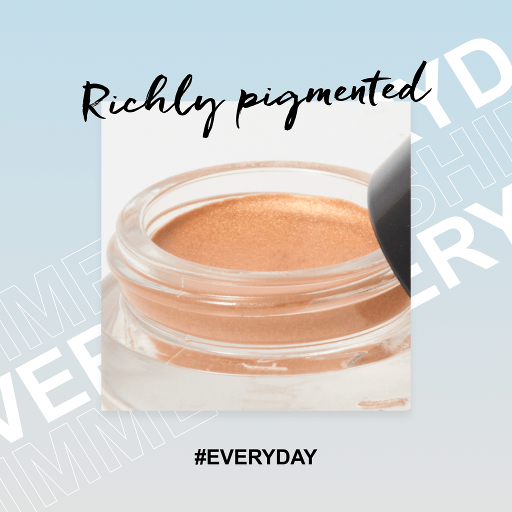 A close up of an opened cream eyeshadow with text saying "Richly Pigmented"