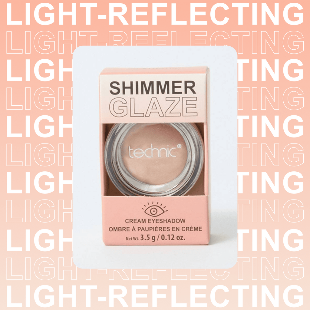A cream eyeshadow with bold text behind the product saying "Light-Reflecting"