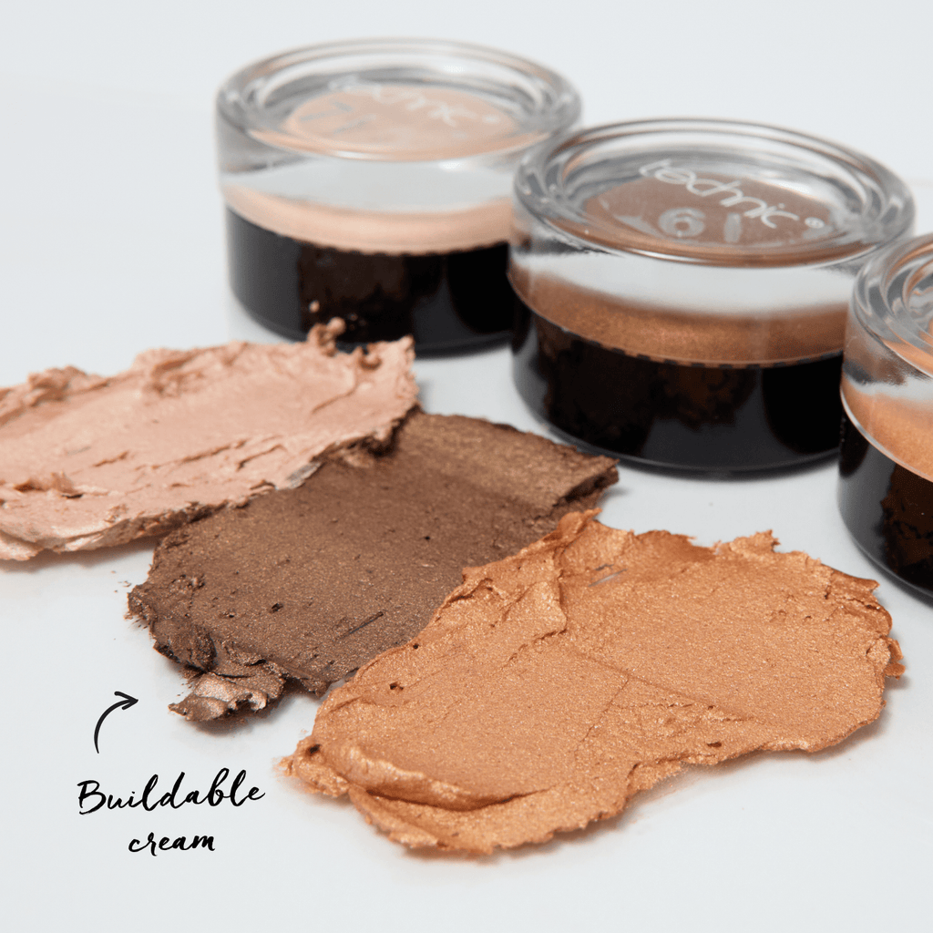 Swatches of all 3 shades with the corresponding shade components next to each one.