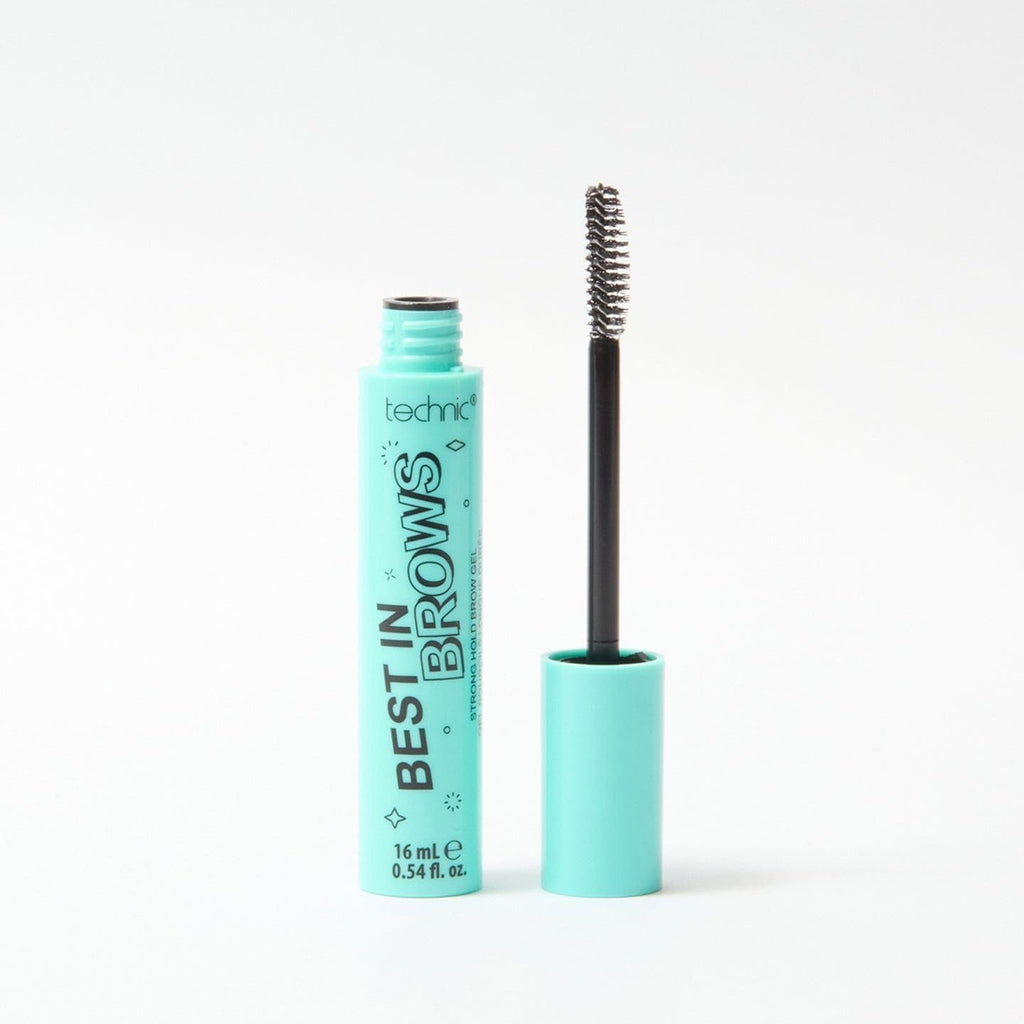 An opened best in brows brow gel in front of a white background.