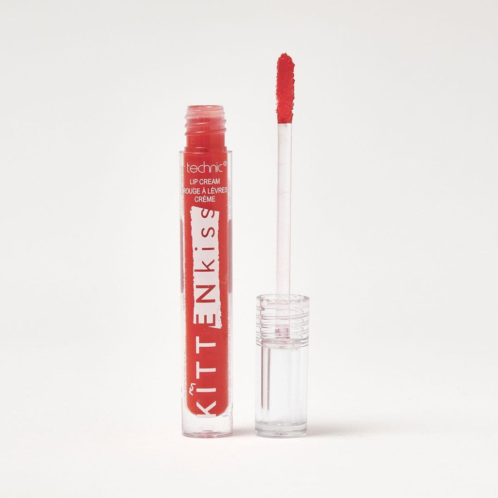 An opened kitten kiss lip cream in the shade Love Junkie on a white background.