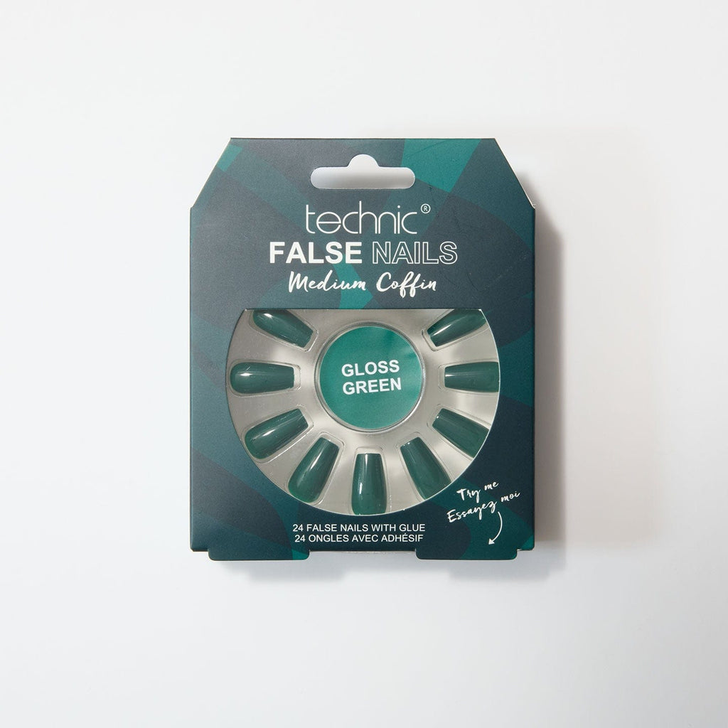 Gloss Green medium coffin nails in a dark green box on a white background