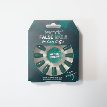 Gloss Green medium coffin nails in a dark green box on a white background