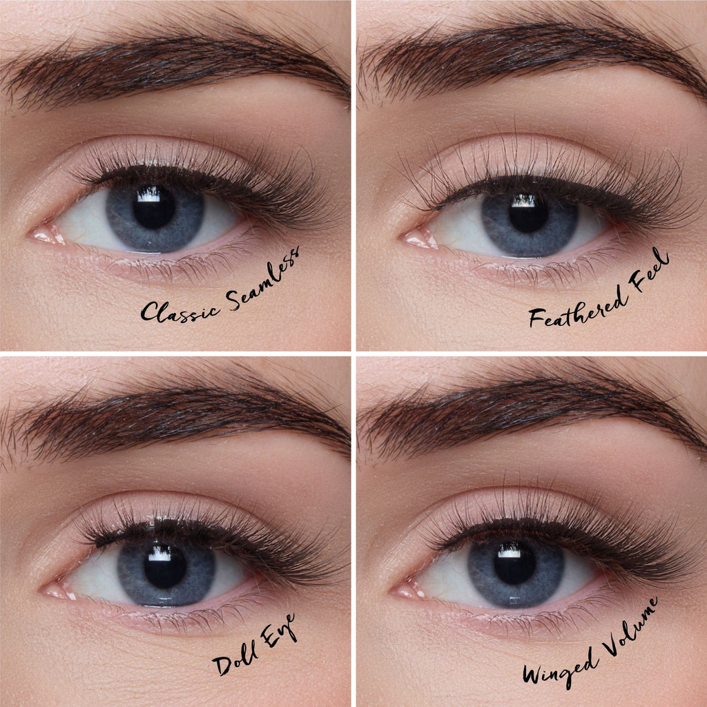 Images of model wearing each style of lash.