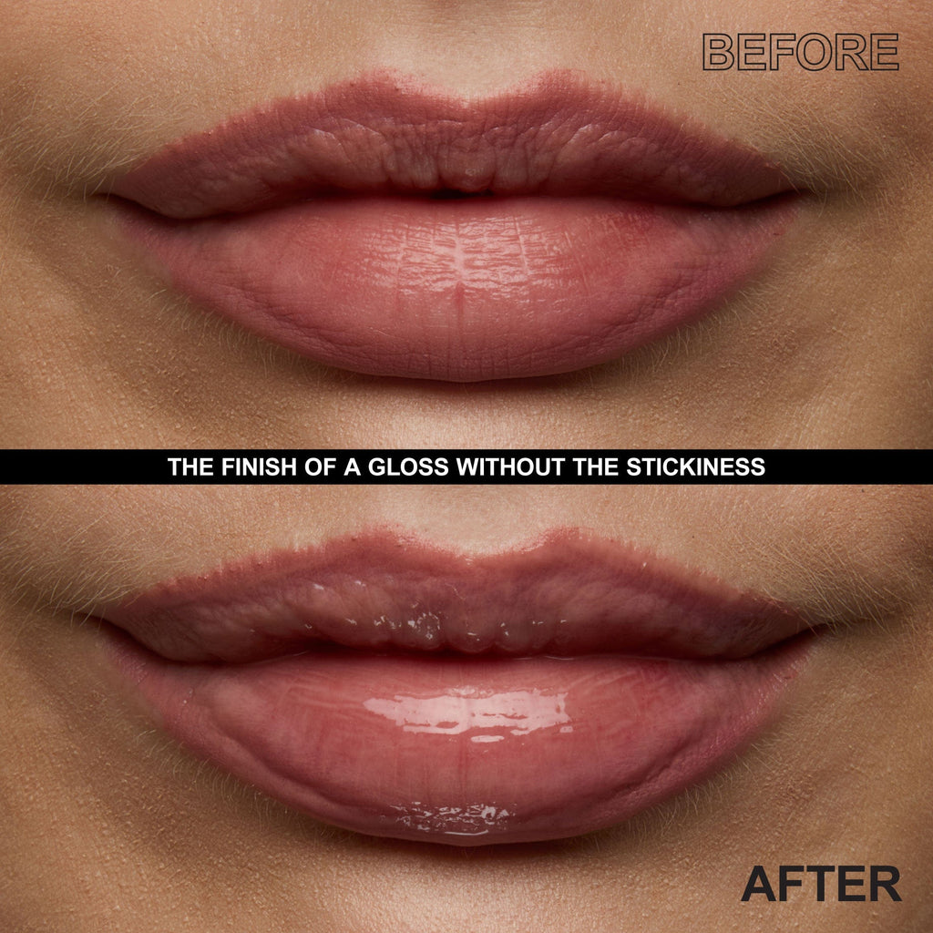 2 images of models lips showing before and after when applied.