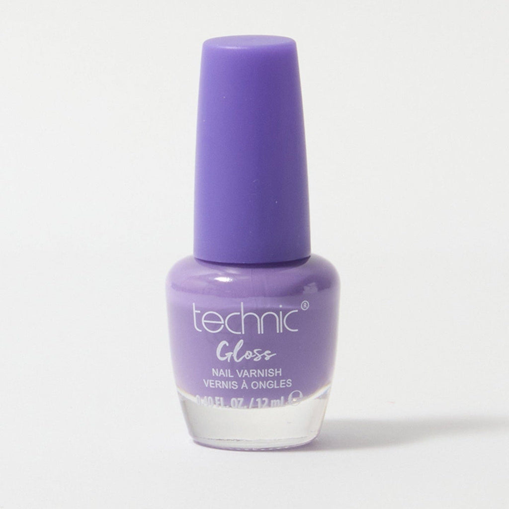A bottle of gloss nail varnish in the shade Violet Candy on a white background