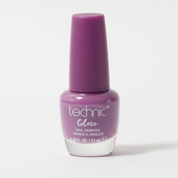 A bottle of gloss nail varnish in the shade Thistle on a white background