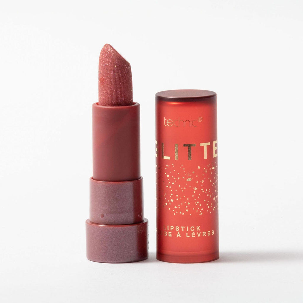 Lipstick with red casing and visible brand name on a white background