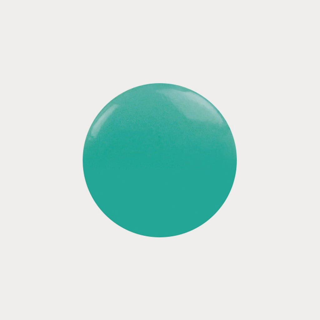 A swatch of the shade Surfs Up. It is a bright turquoise colour.