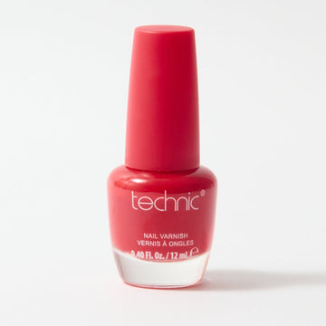 A bottle of nail varnish in the shade Aphrodite on a white background