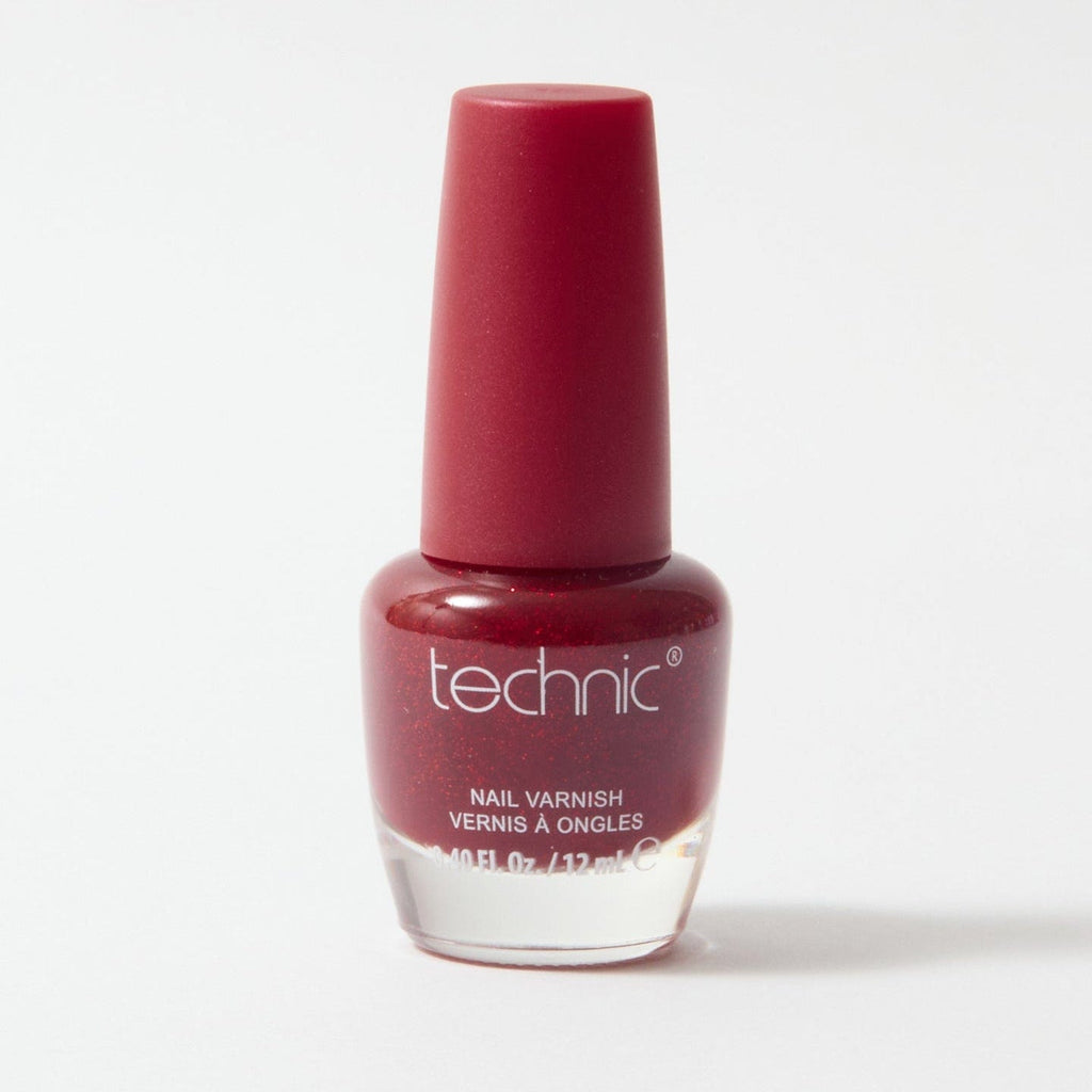 A bottle of shimmer nail varnish in the shade Brooklyn Babe on a white background.