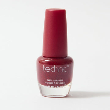 A bottle of shimmer nail varnish in the shade Brooklyn Babe on a white background.