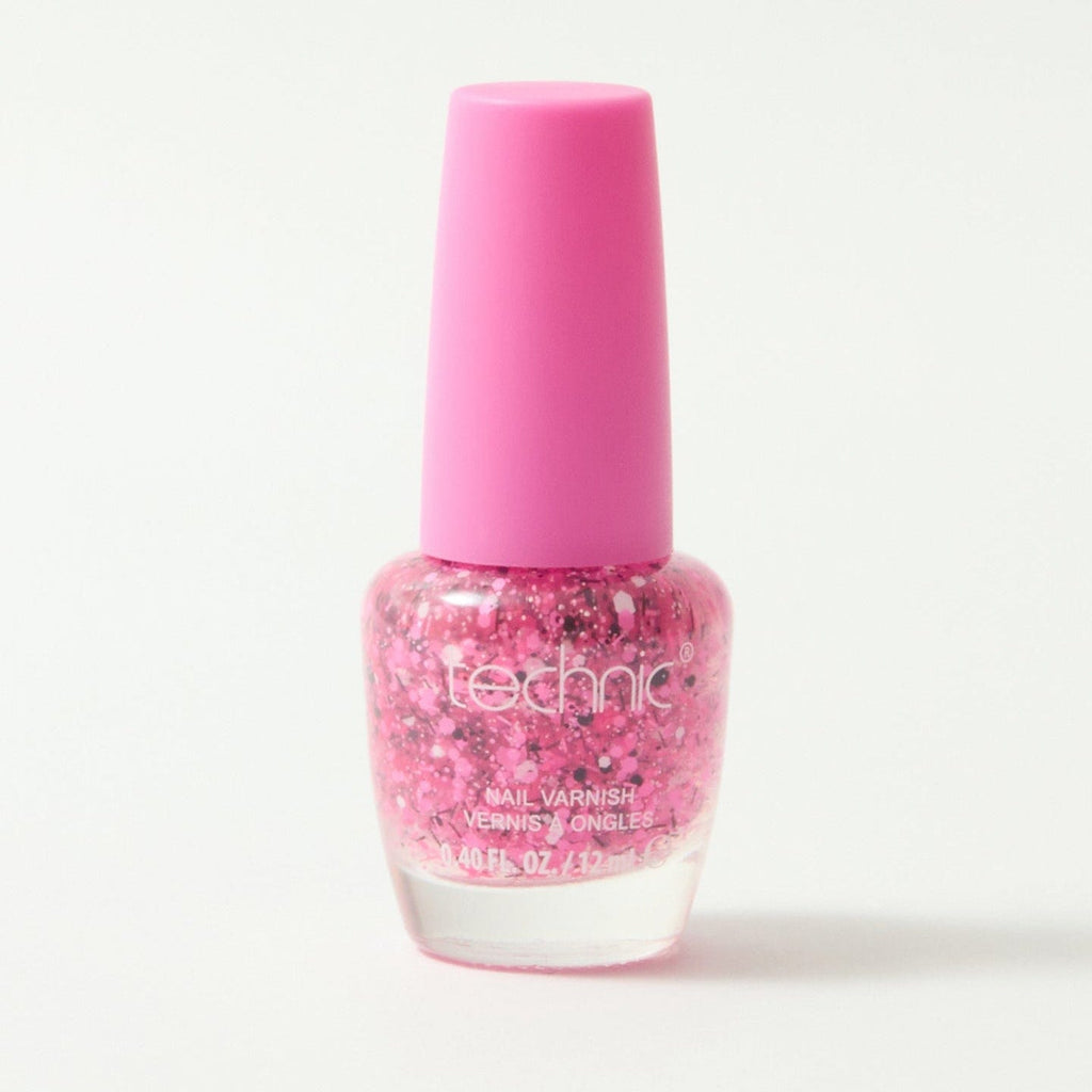 A bottle of shimmer nail varnish in the shade Pop Art on a white background.