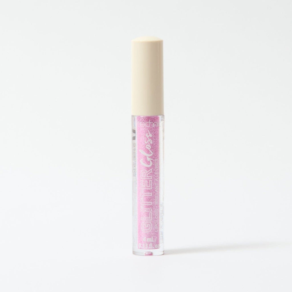 A glitter gloss in the shade Bright Pink on a white background.