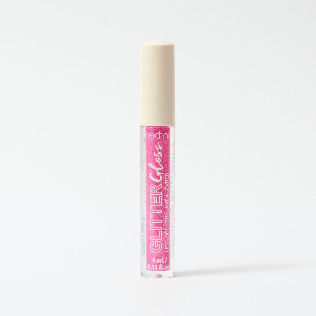A glitter gloss in the shade Fuchsia on a white background.