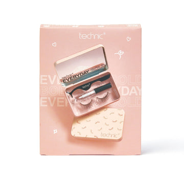 The lash tin giftset is in a pink box with images of the product on the front. This is photographed on a white background.