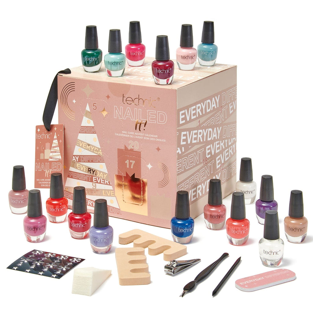 All the nail products included in the advent calendar displayed on top of the calendar box.