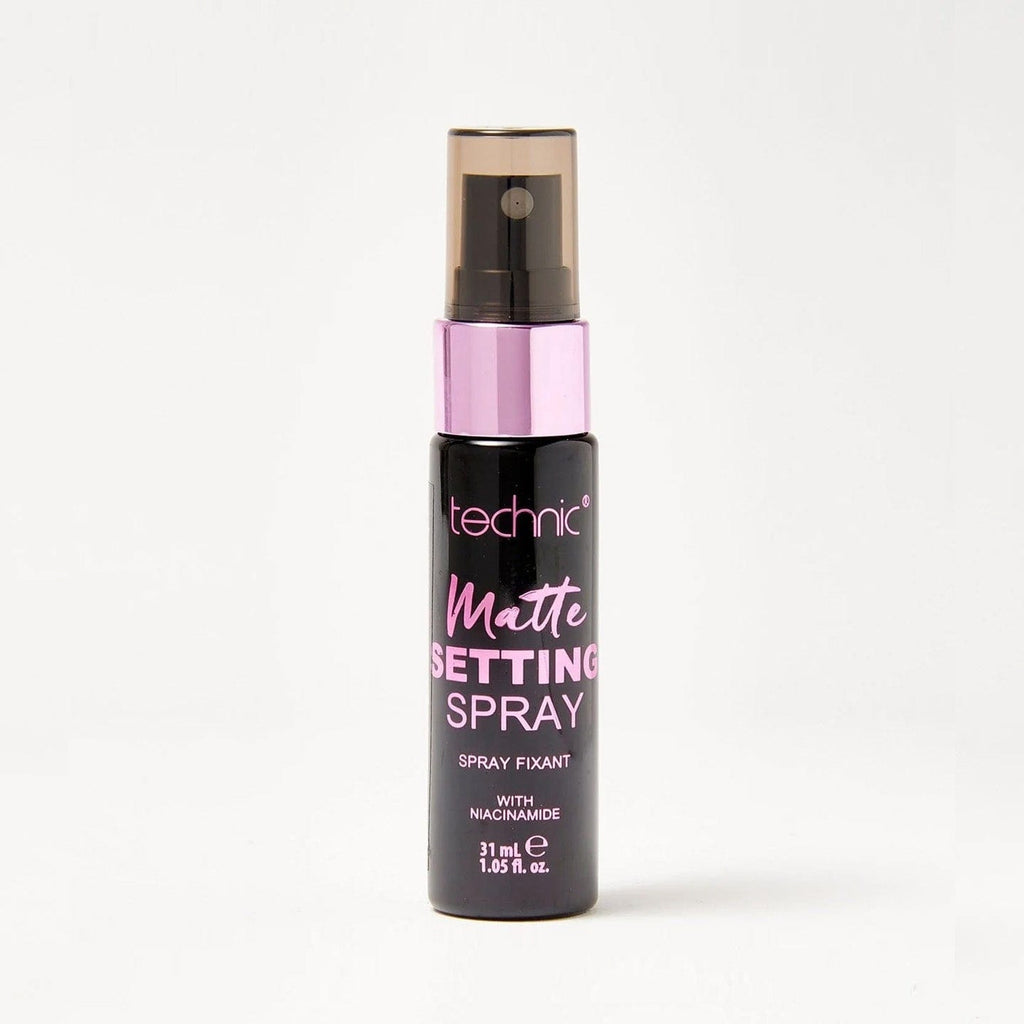 A matte setting spray in front of a white background.
