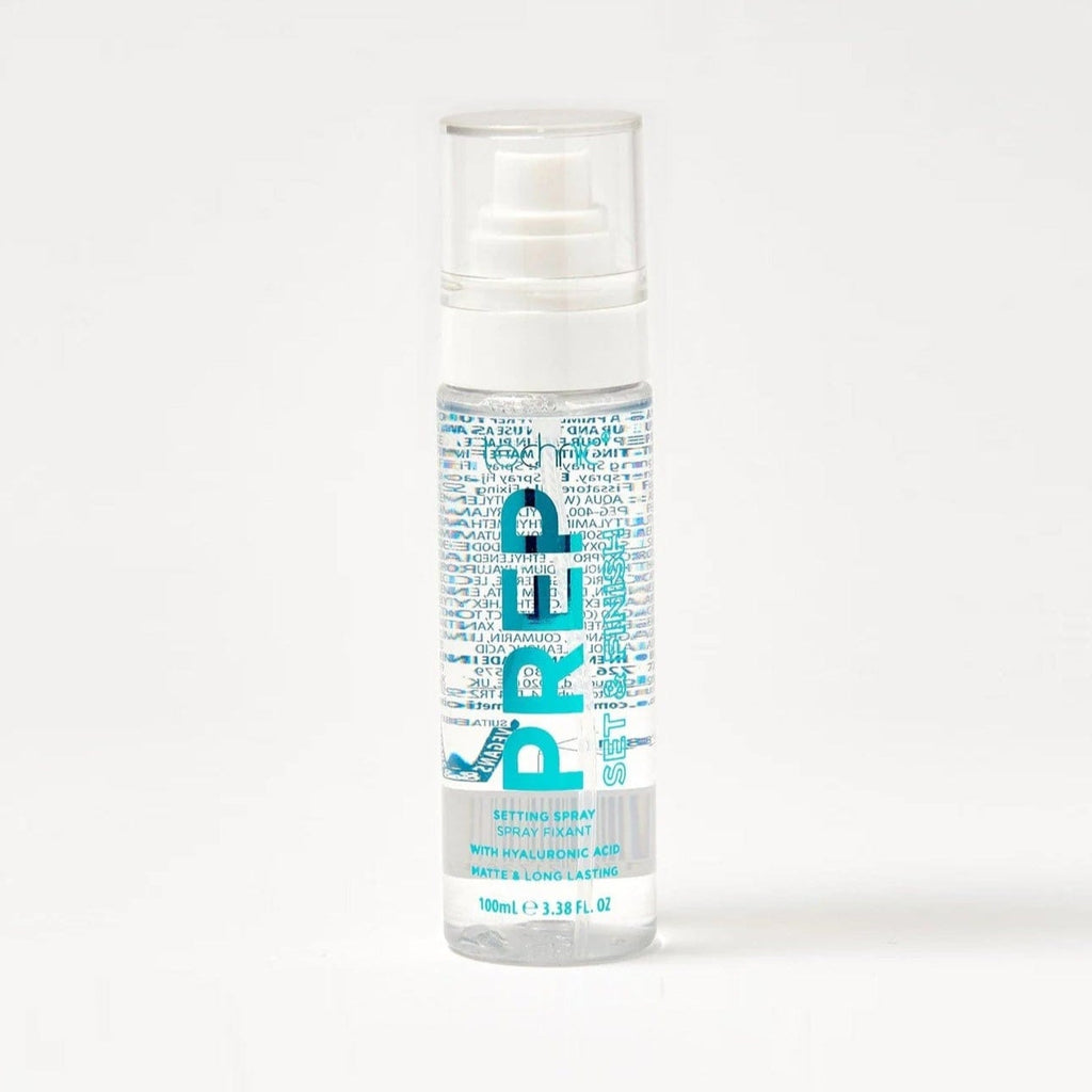 The prep set and finish setting spray in front of a white background.